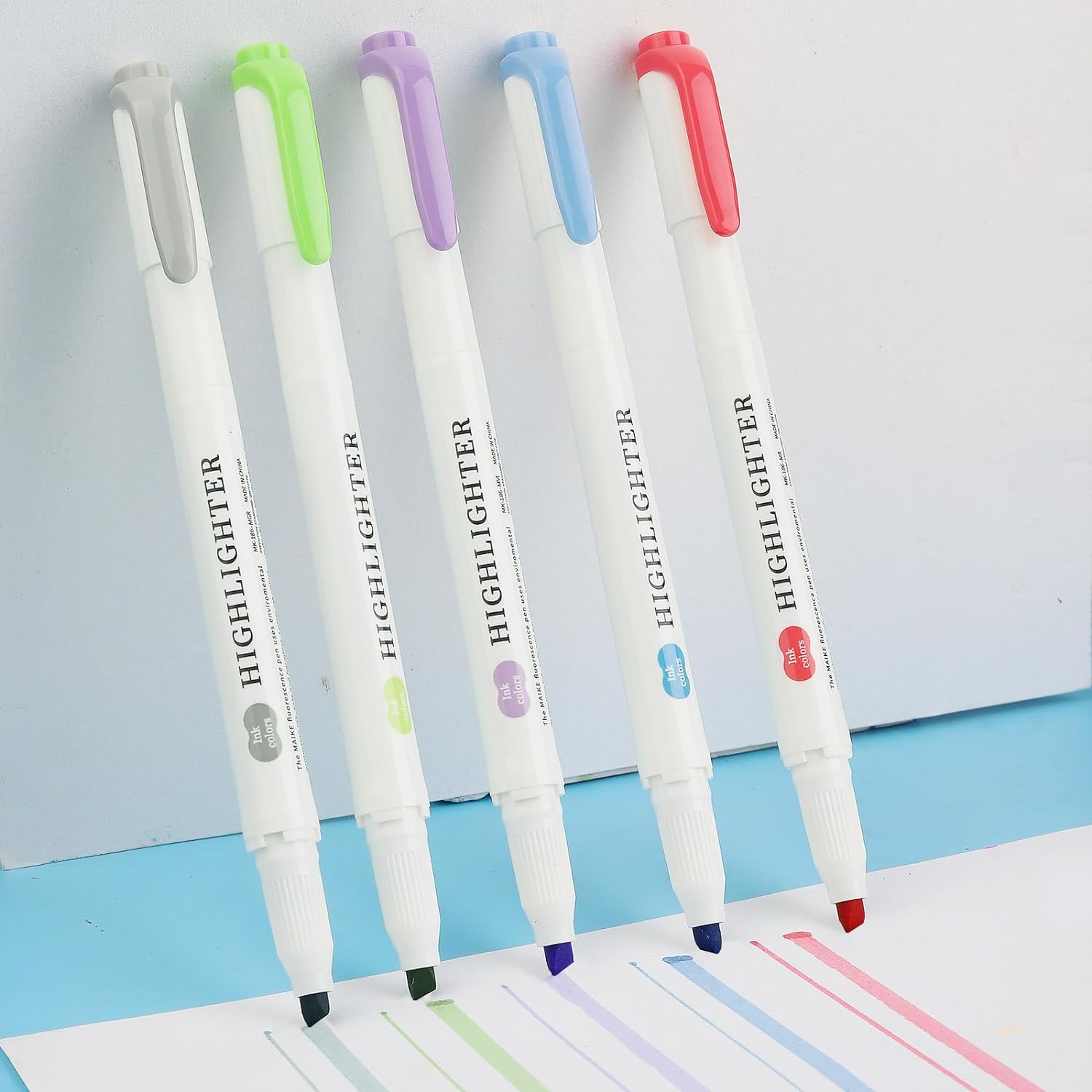 MAIKE Real Mild Pastel Highlighters 5 Cold Colors Markers