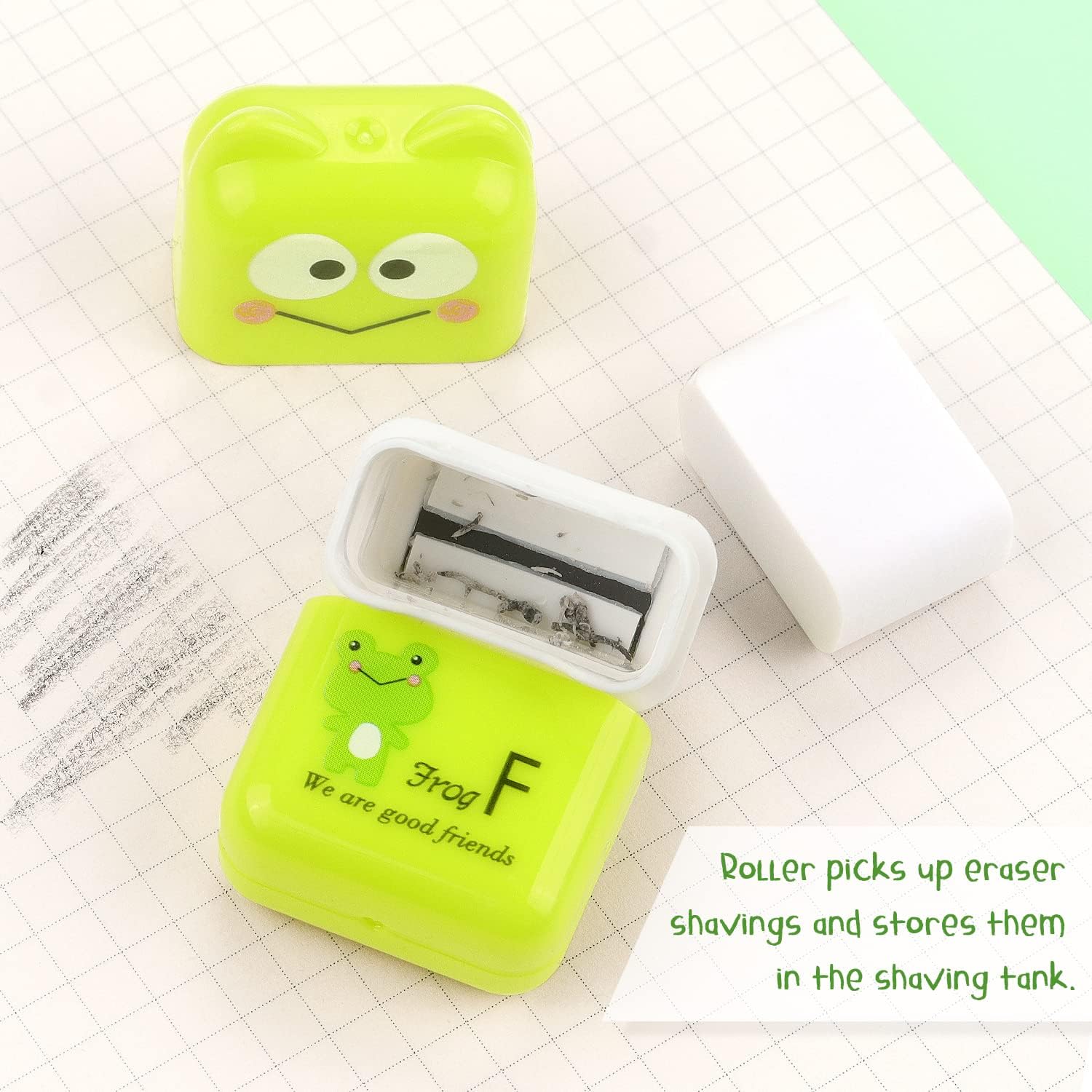 6 Pack Cute Erasers with Cover and Roller for Kids