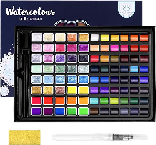 88 Colors Watercolor Paint Set Metallic Glitter Color