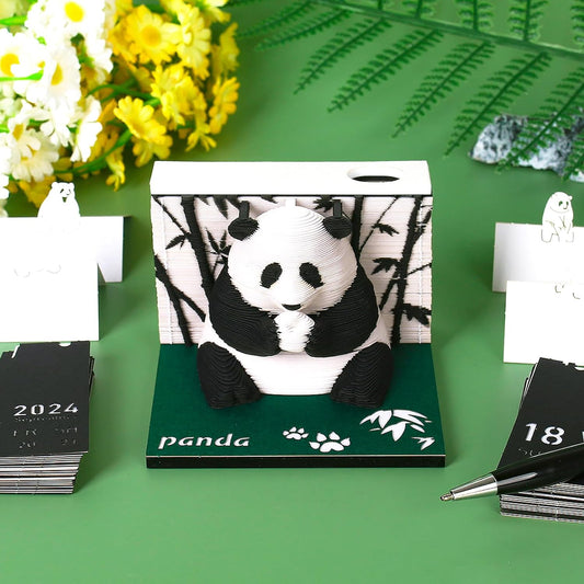 2024 Time Piece Panda 3D Calendar Memo Pad med pennhållare