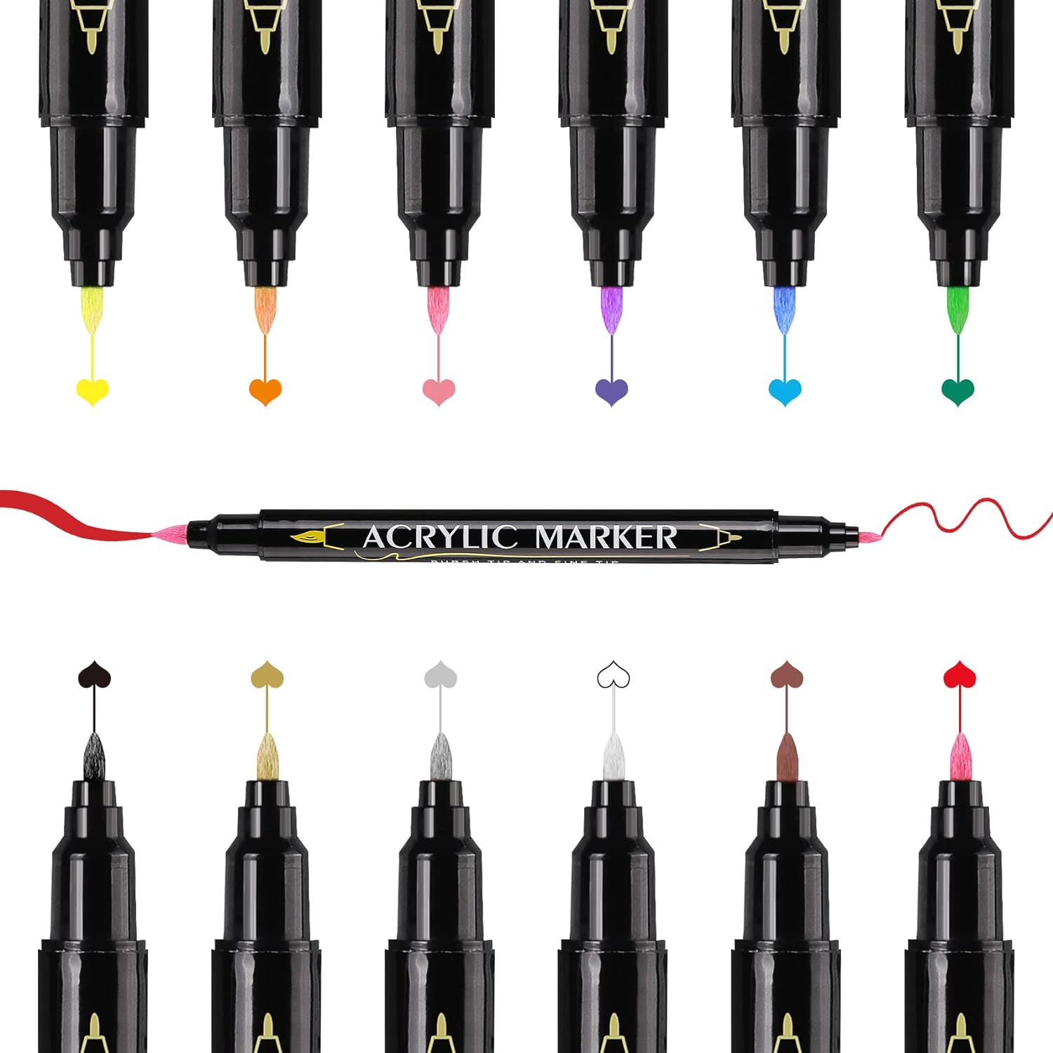 Guangna 12 Colors Dual Brush Tip Acrylic Paint Markers