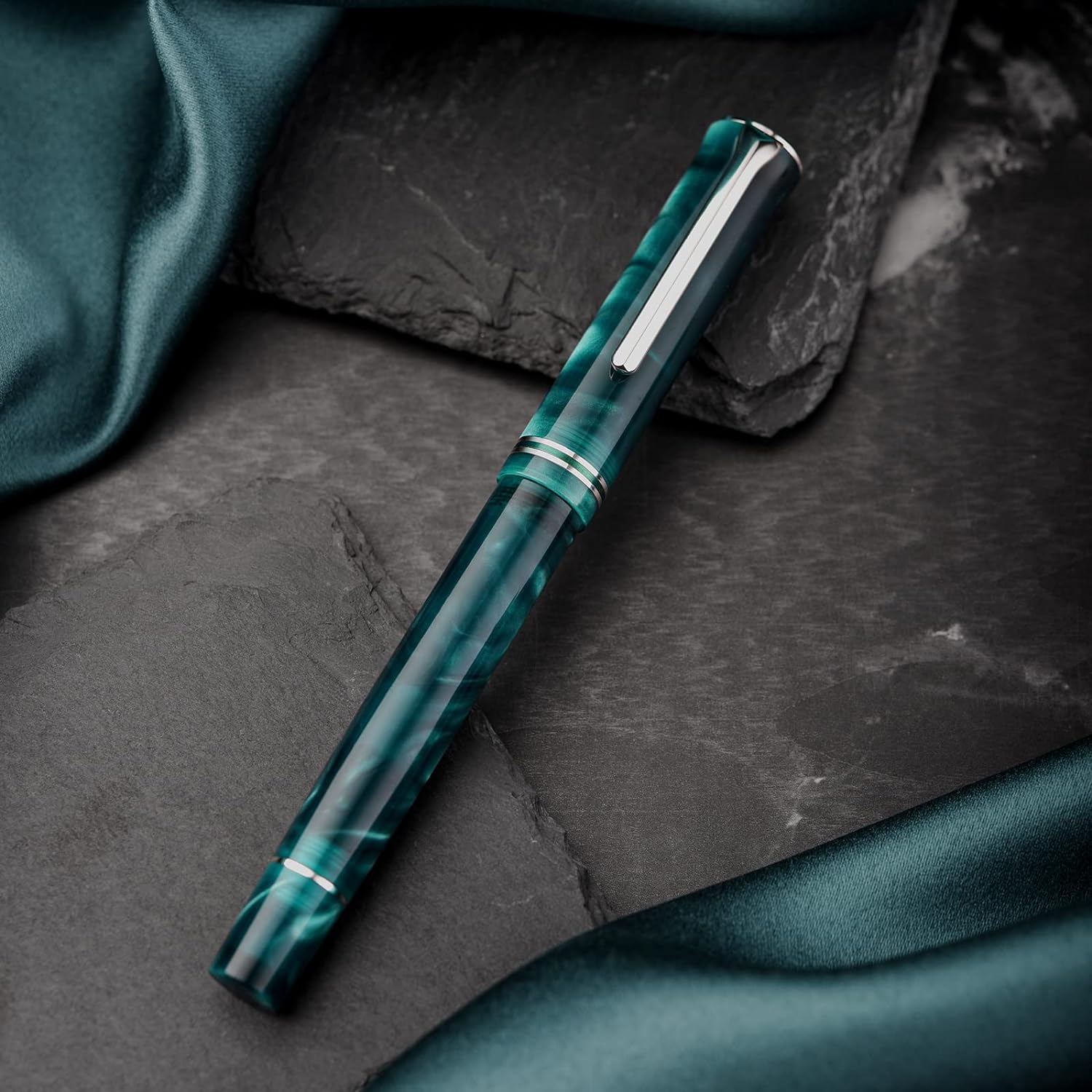 Hongdian N2 Fountain Pen, Iridium Nib Teal Blue Acrylic Design