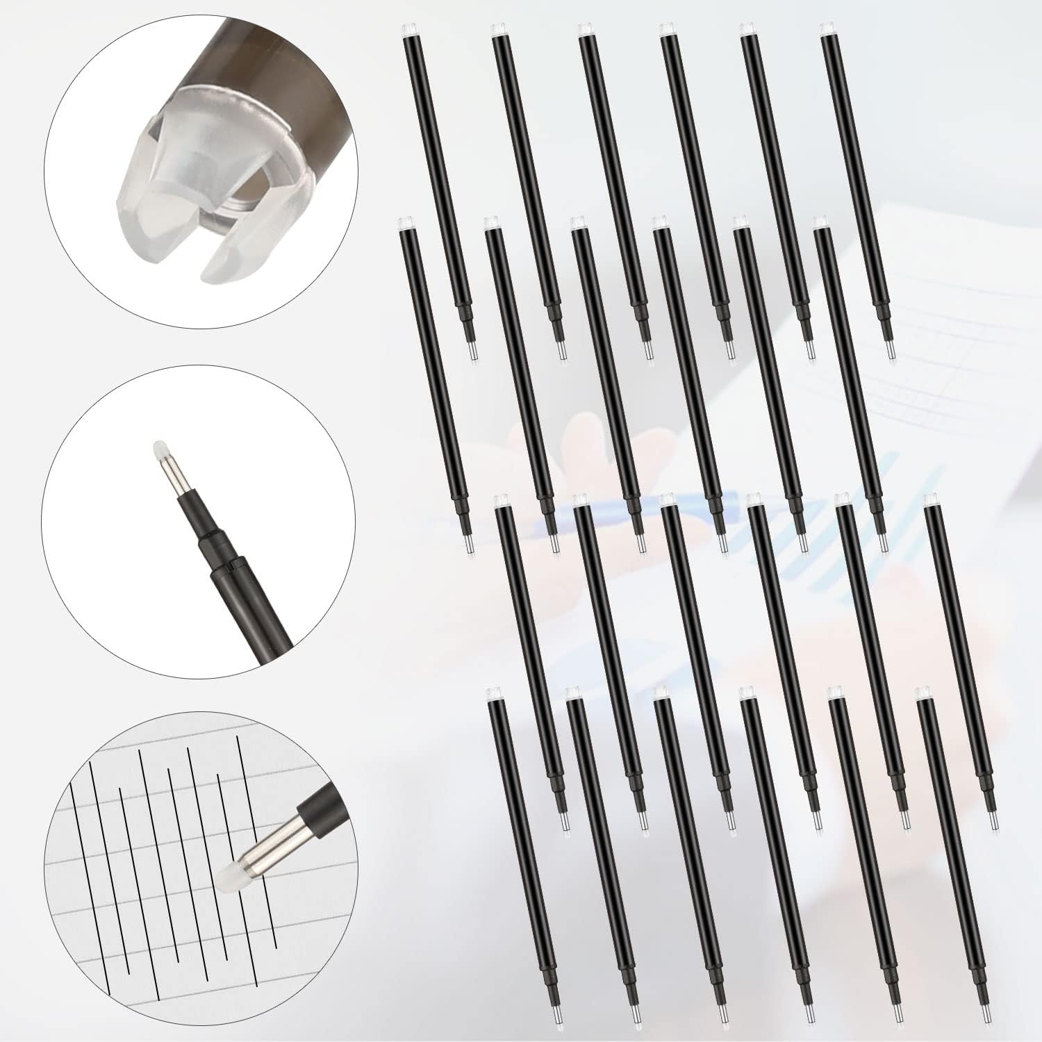 24 Pack Erasable Gel Ink Pen Refills Fine Point 0.5 mm (Black)