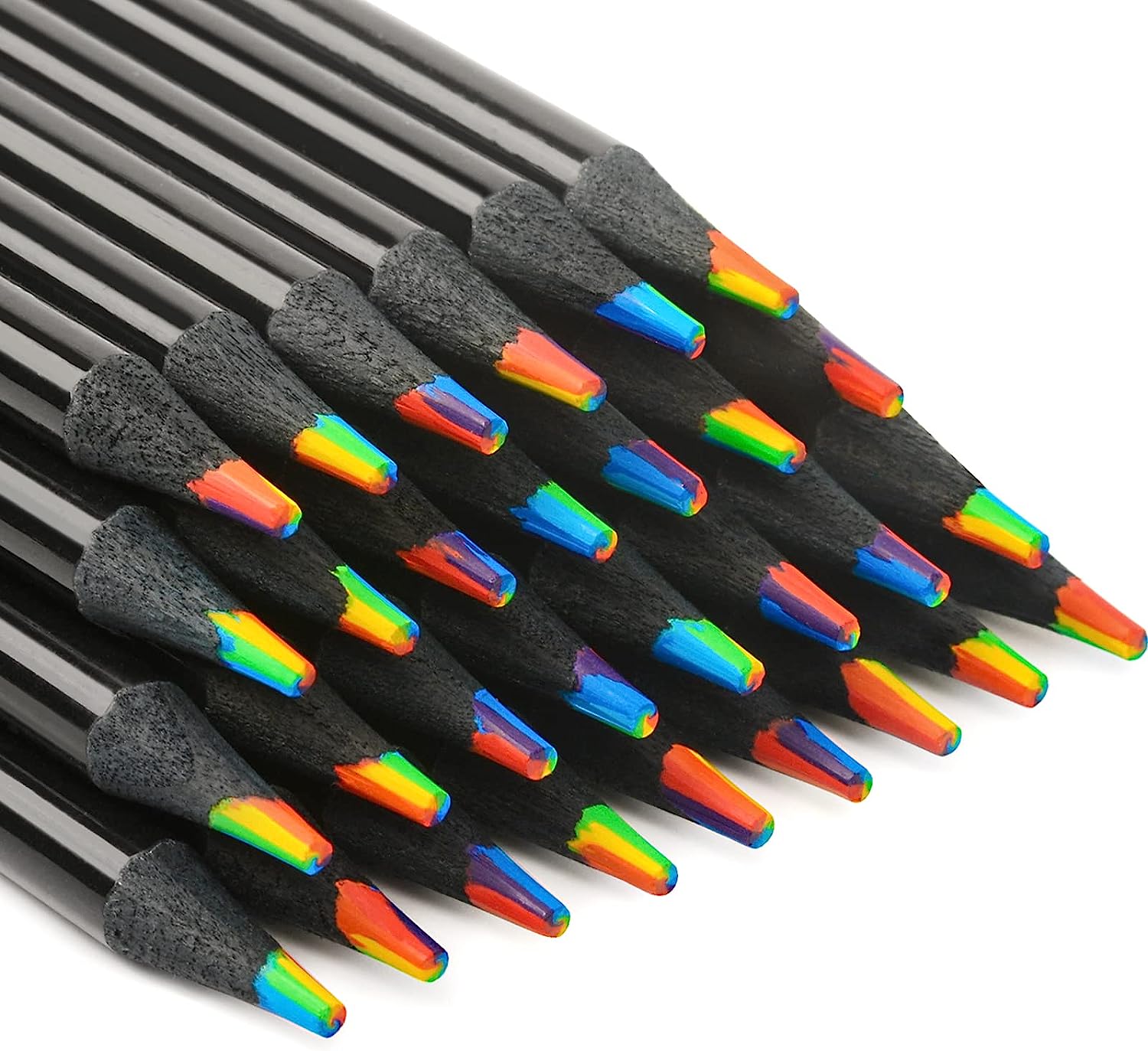 24PCS Black Wooden 7IN1 Rainbow Colored Art Drawing Pencils