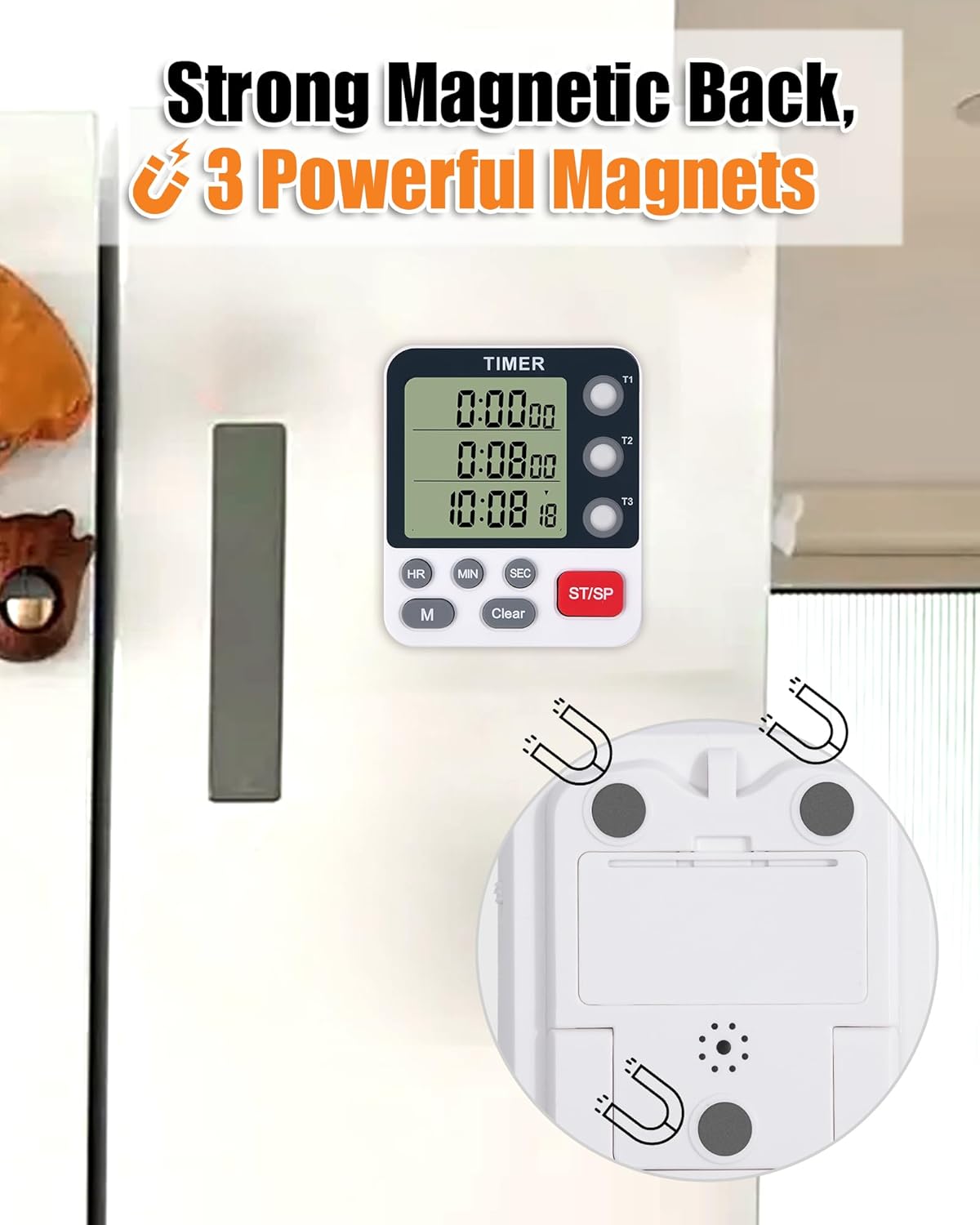 Kitchen Timer Digital - 3 Channel for Cooking with Alarm