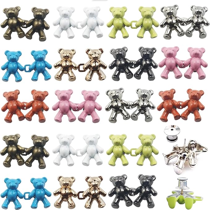 Bear waist button tighteners set: multiple bear colors (bronze, white, green, silver, blue, pink)