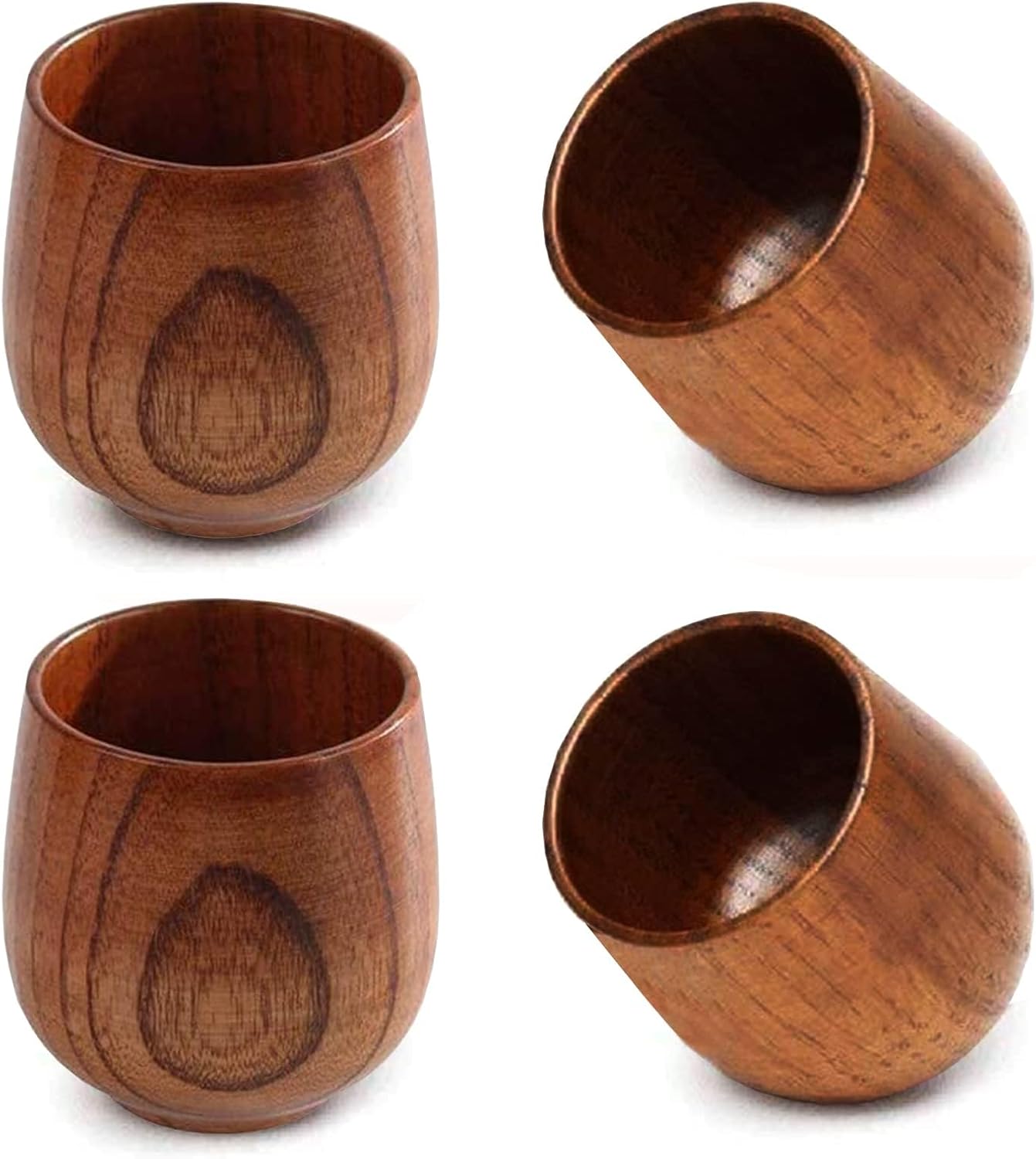 Natural Solid Wood Tea Coffee Cups 4 Pack 200ml