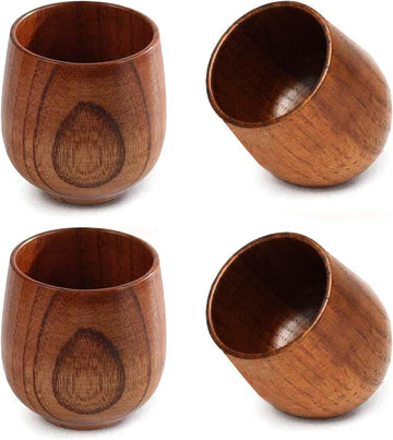 Natural Solid Wood Tea Coffee Cups 4 Pack 200ml