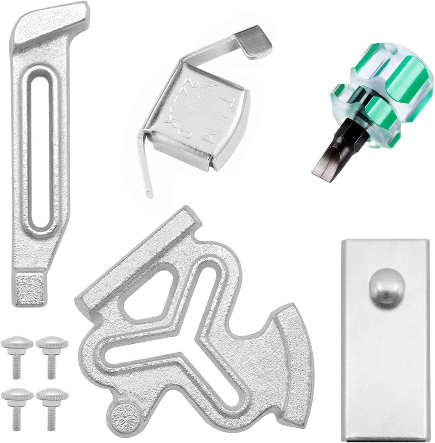 Magnetic seam guide set: silver metal positioning gauge pieces and mounting screws
