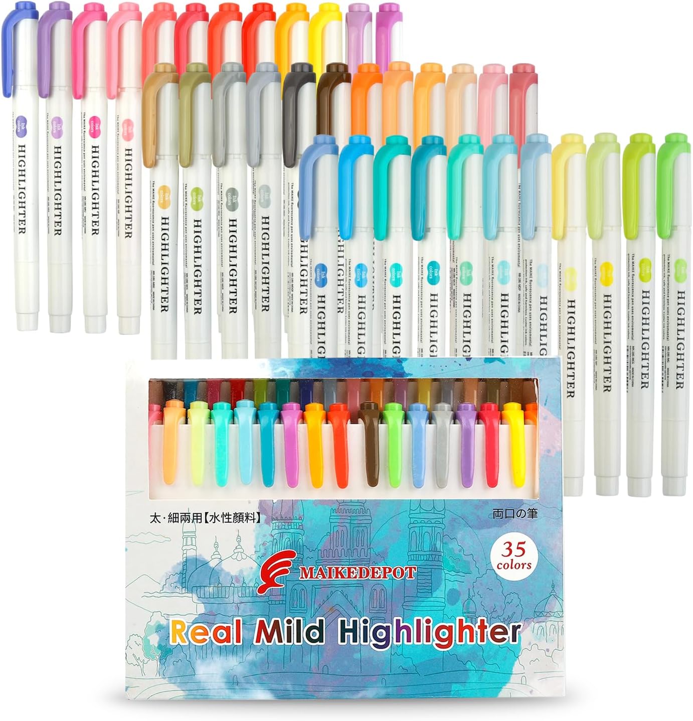 MAIKE Real Mild Pastel Highlighters 35 Assorted Colors Markers