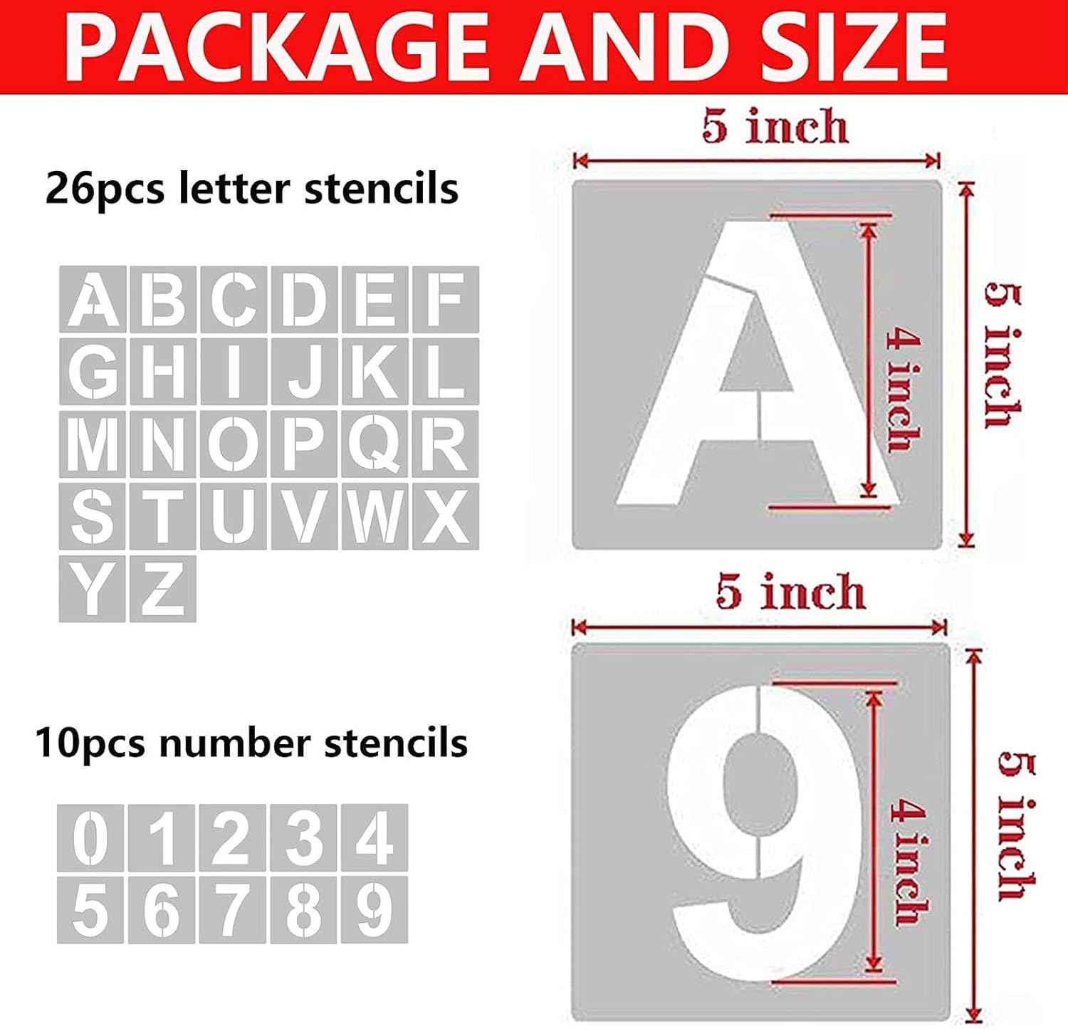 5 Inch 36PCS Reusable Plastic Letter Stencils and Numbers for Free Printable 5 Inch Letter Stencils