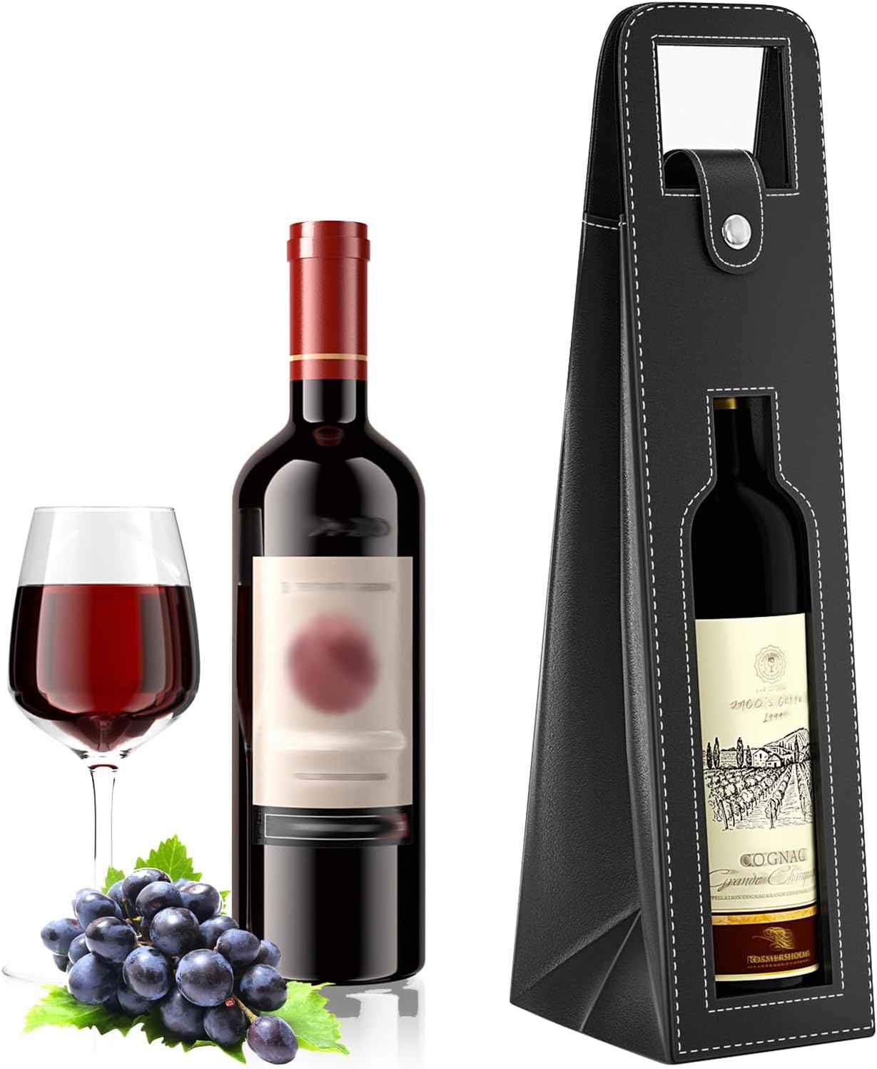 2 Pack Wine Gift Bag, Reusable Leather Wine Tote Carrier