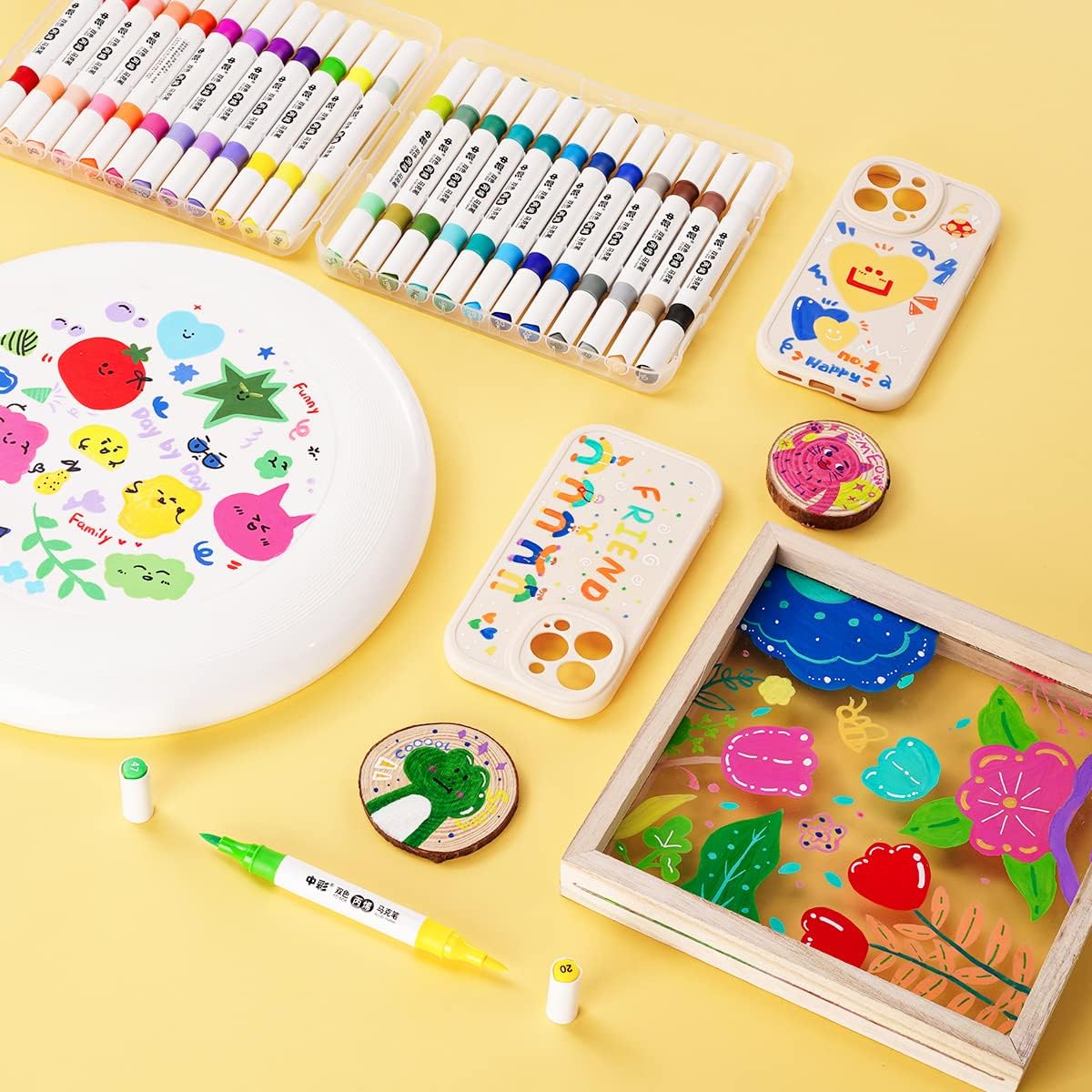 24 Colors Acrylic Paint Markers,12PCS Dual Colors Brush Paint Pens
