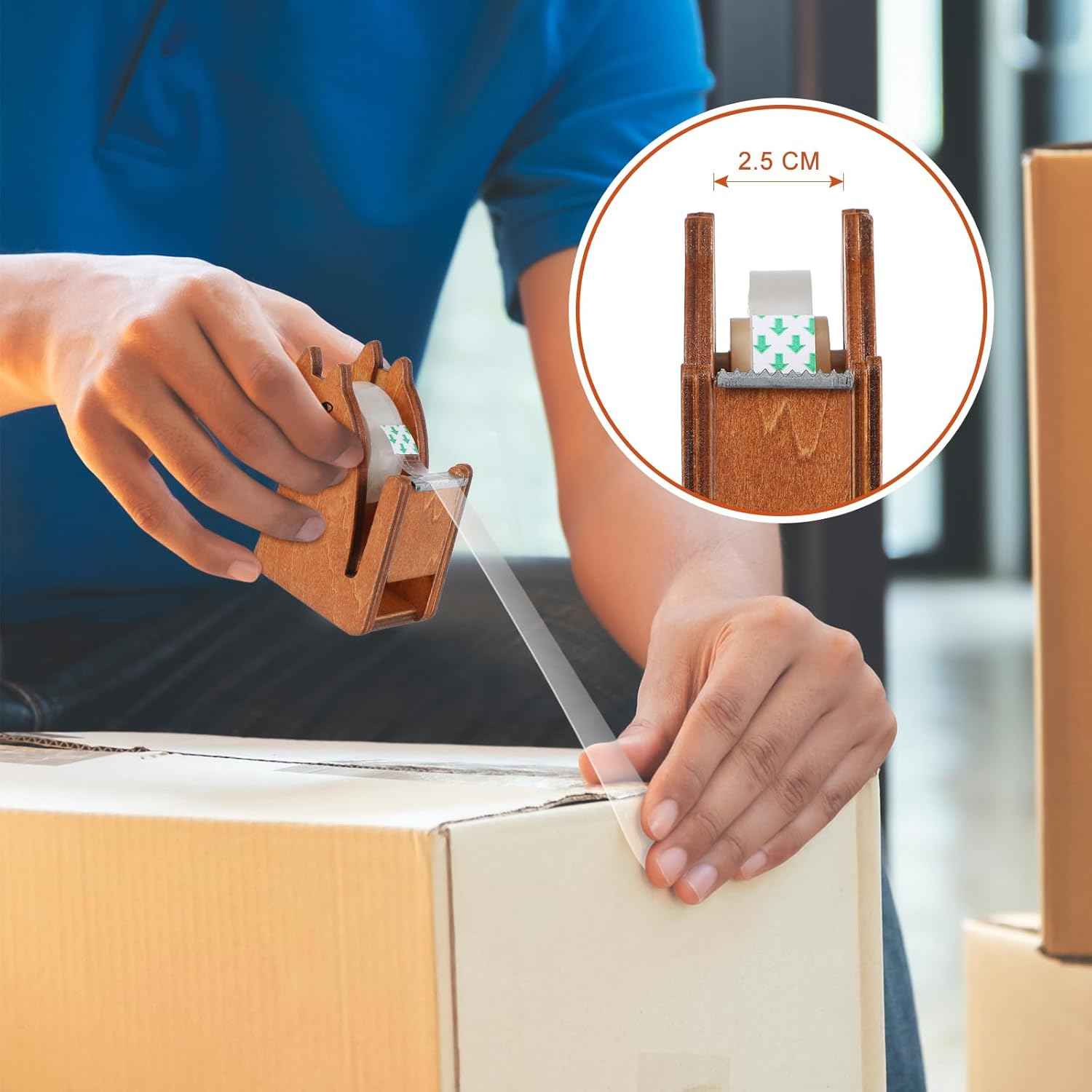 Wooden Cat Clear Tape Dispenser for Office & School Desktop 2 Pack