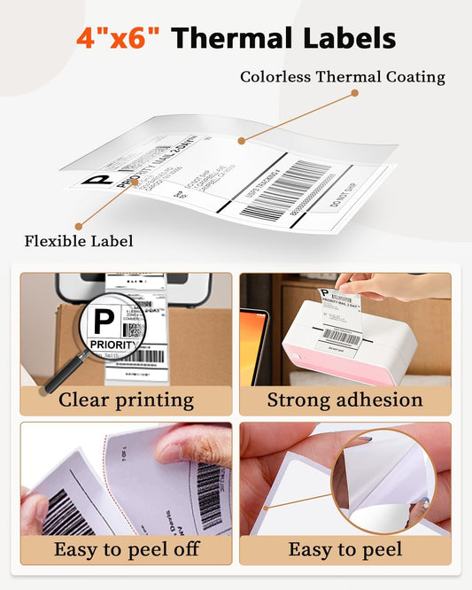 Phomemo 4x6 Inch Thermal Direct Shipping Label,Fan-Fold 500 Labels