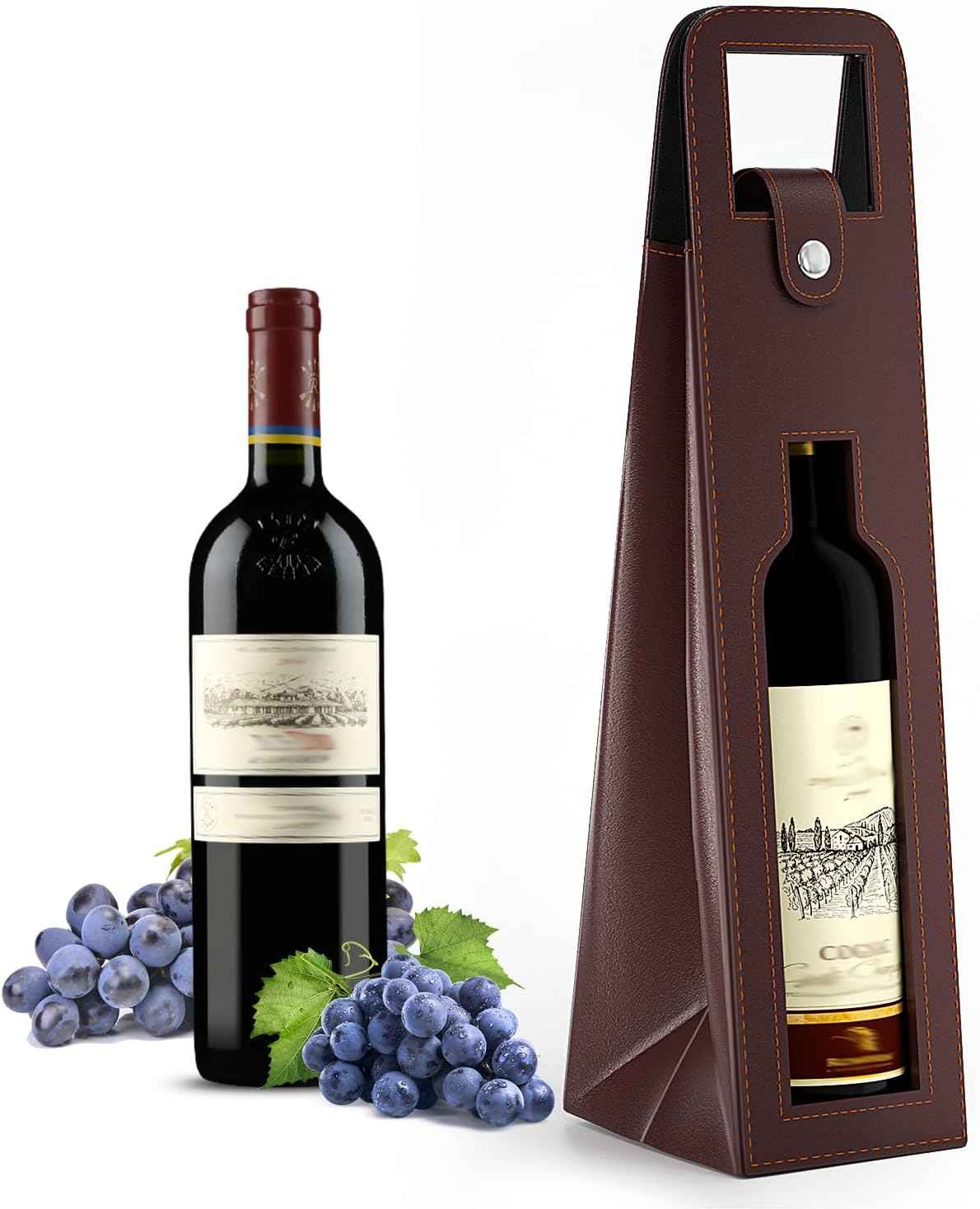 2 Pack Wine Gift Bag, Reusable Leather Wine Tote Carrier