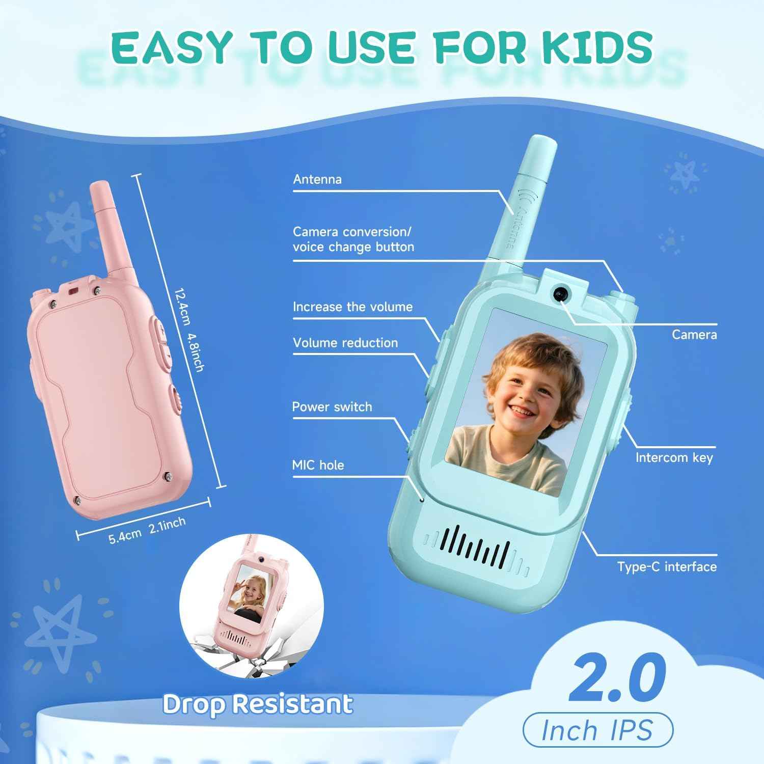 Video Walkie Talkies for Kids, Handheld 2 Pack