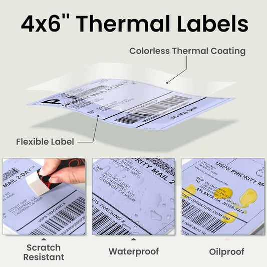 Phomemo 4"x6" Thermal Direct Shipping Label,Fan-Fold 500 Labels Purple