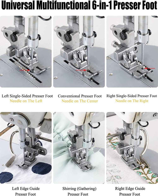 6in1 Adjustable Left Right Shirring Gathering Positioning Presser Foot