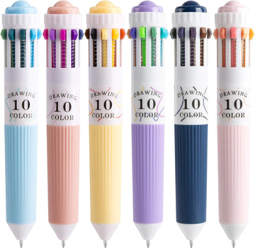 6 Pack 10-in-1 Multi-Color Ballpoint Pens - 57 Total Colors (0.8mm Fine Tip)