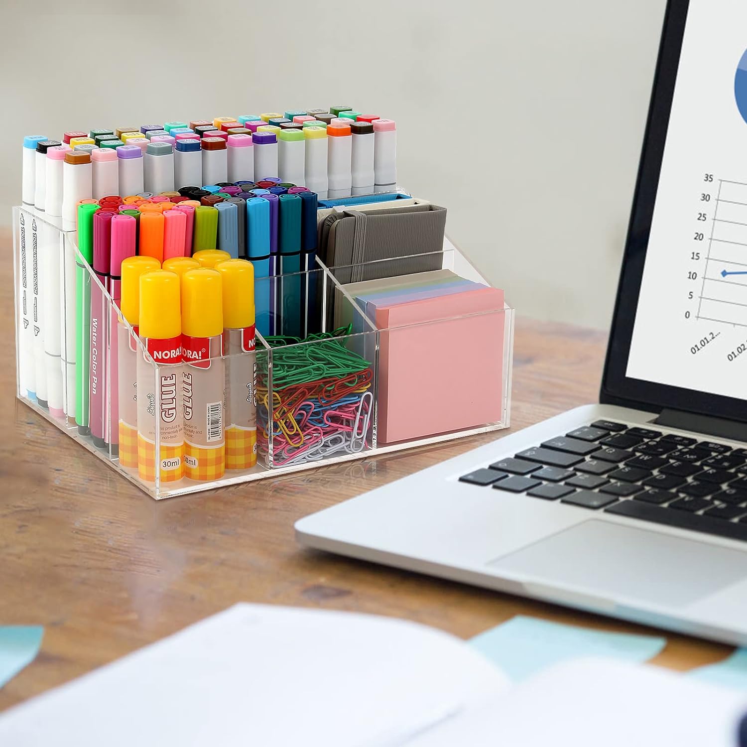 Acrylic Pencil Pen Holder,Clear Desk Organizer with 7 Compartments