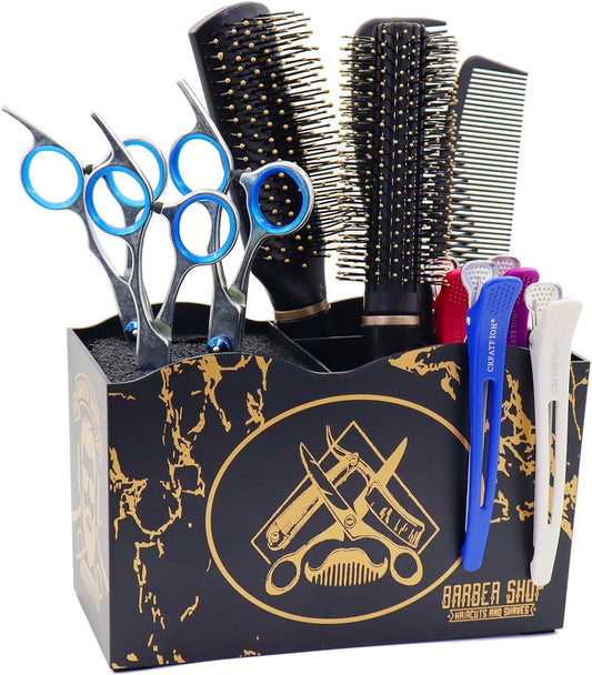 Barber Shear Scissor Comb Holder Box Desk Organizer 5 Compartments