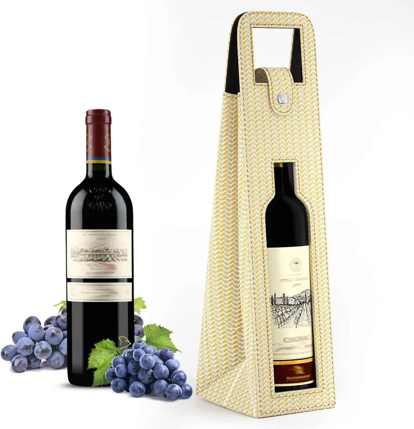 2 Pack Wine Gift Bag, Reusable Leather Wine Tote Carrier