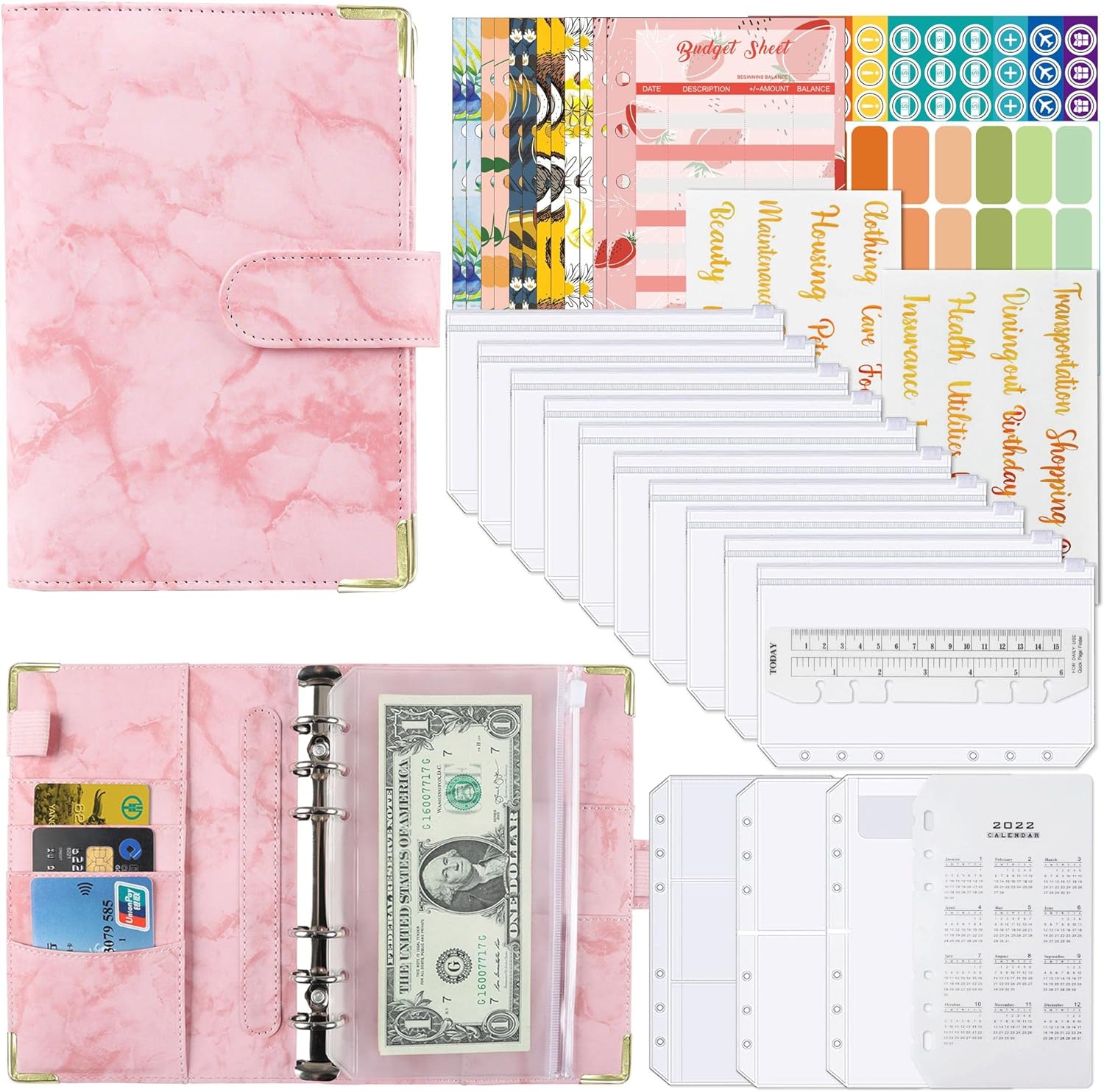 A6 Budget Binder with 12pcs Zipper Cash Envelopes Money Organizer