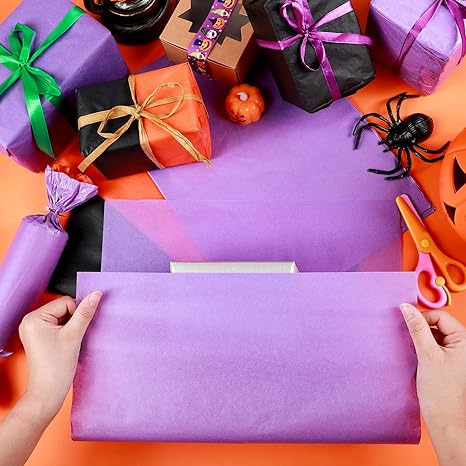 100 Sheets Tissue Wrapping Paper for DIY Crafts 35x50cm Black Purple Orange