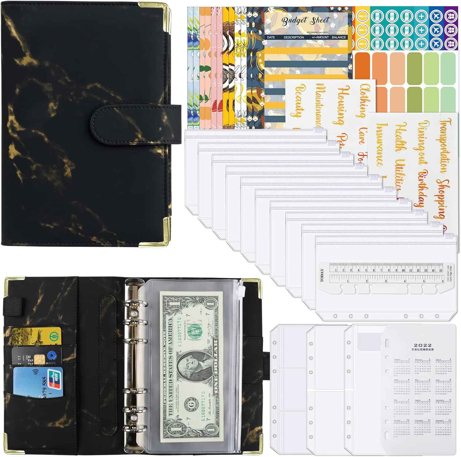 Lot De 12 Enveloppes Budgétaires Transparentes A6 à Double Poche - PVC, 6 Anneaux - Organisateur Argent, Tickets, Cartes