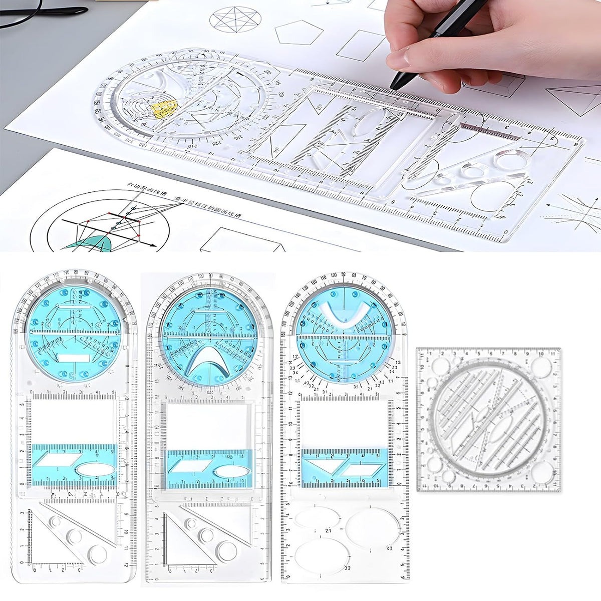 Math Rulerart 4Pcs Multifunctional Geometric Math Measuring Rulers for Drawing Art
