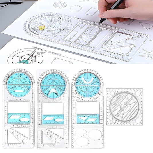 4Pcs Multifunctional Geometric Math Measuring Rulers for Drawing Art