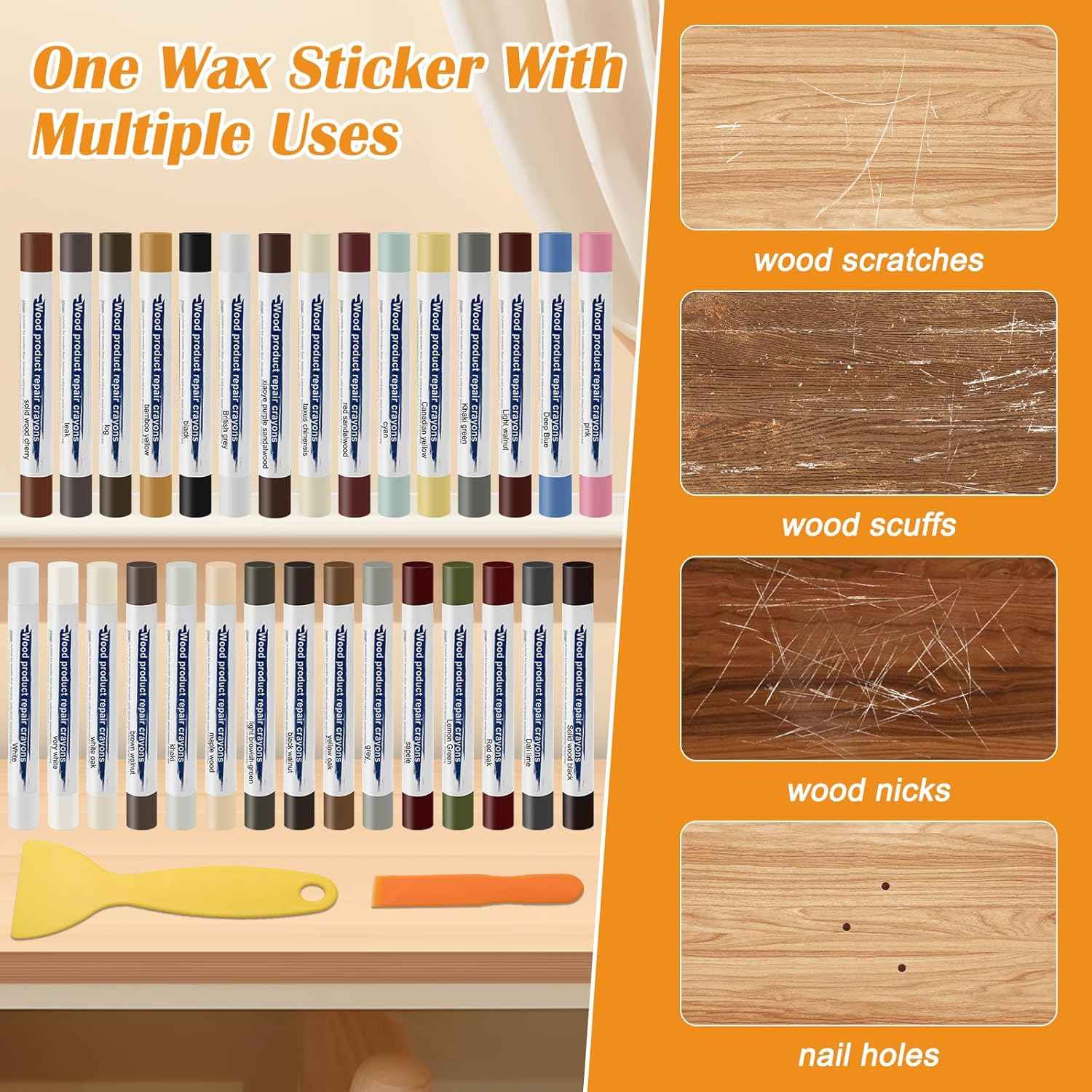 30 Color Wood Filler Sticks Putty Wax Crayons for Furniture Repair