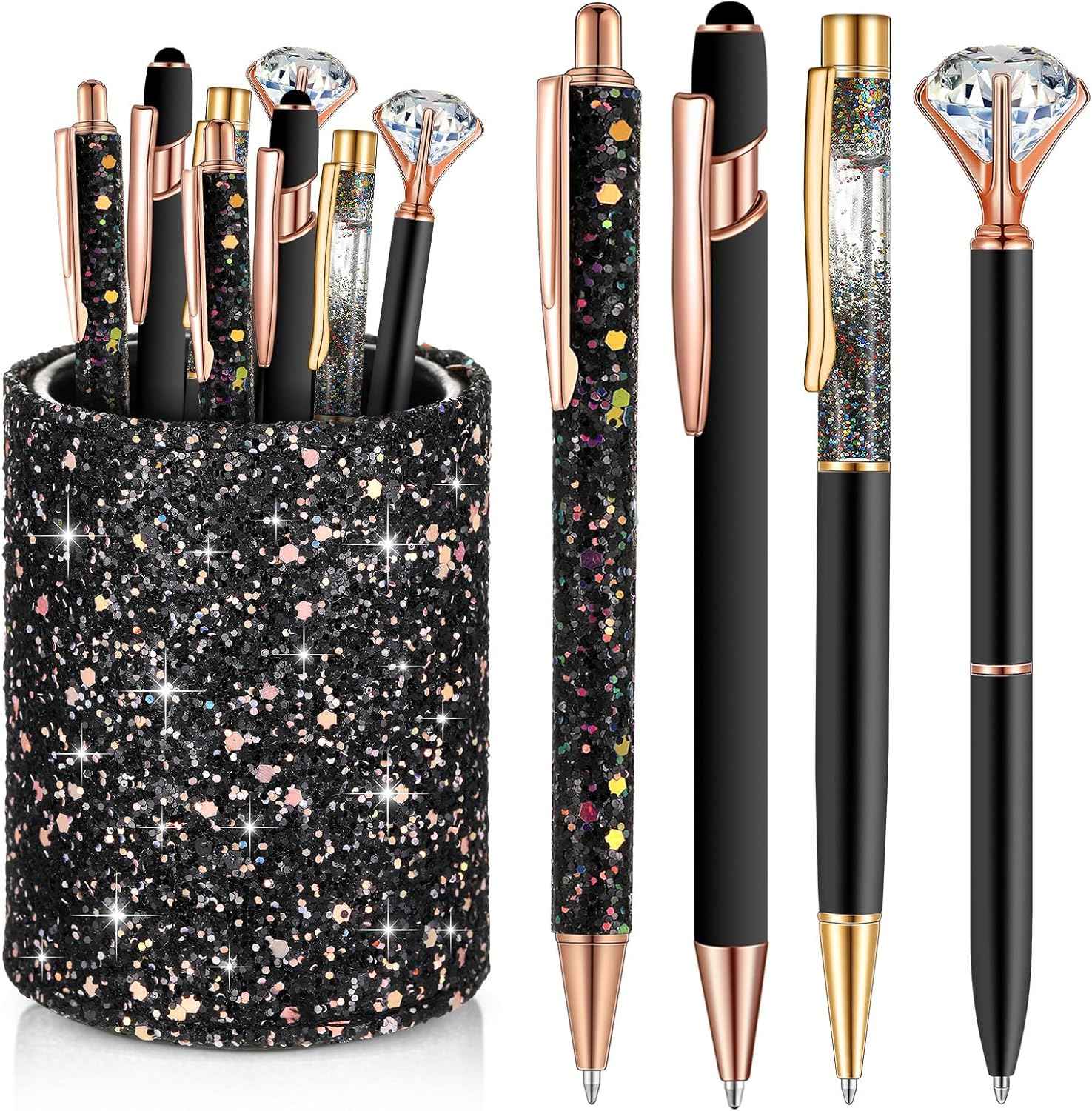 PATIKIL Penne Glitter In Metallo, 2 Pezzi - Penne A Sfera Con Paillettes, Inchiostro Nero, Colori Rosso Rosa Viola