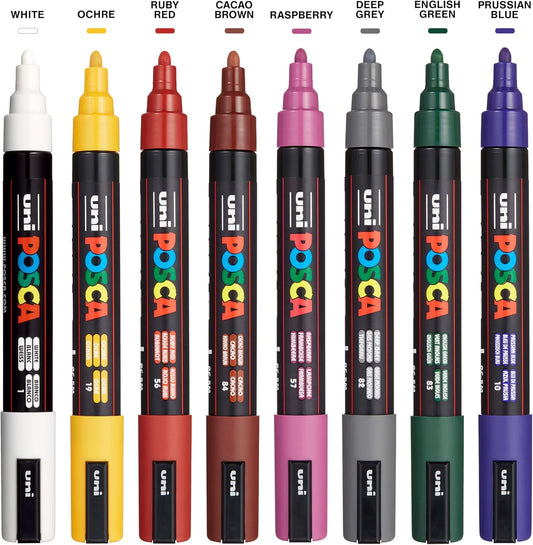 Uni Posca verfmarker PC-5M - middelgrote punt - 8 kleuren - donkere toon