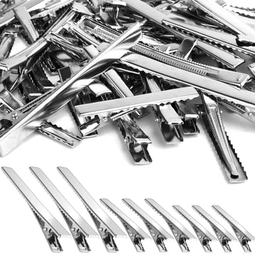 Silberne Metall-Alligator-Haarclips mit gezahnten Zinken, flaches Clip-Design, mehrere Stück