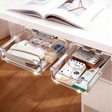 2 Pack Under Desk Storage Drawers Slide Out-Drill-On or Self-Adhesive