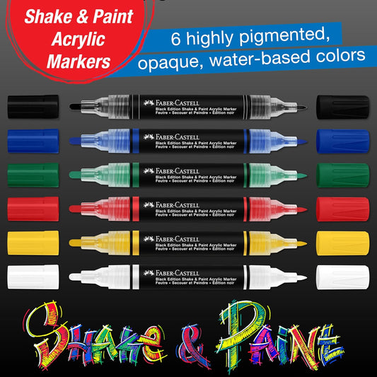 Marqueurs de peinture acrylique Faber-Castell Shake & Paint 6 couleurs classique