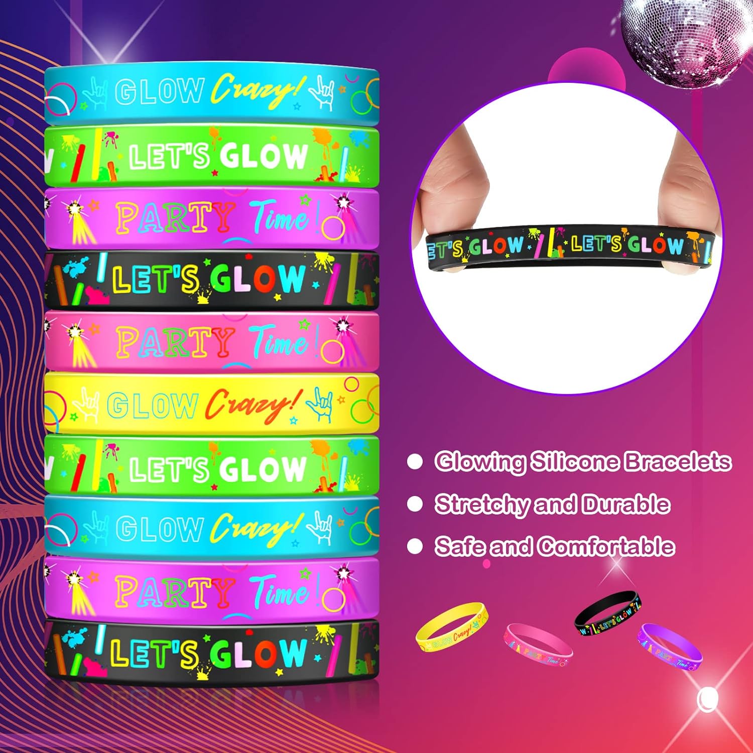 36PCS Glow in The Dark Bracelets Neon Party Favors Wristband Silicone