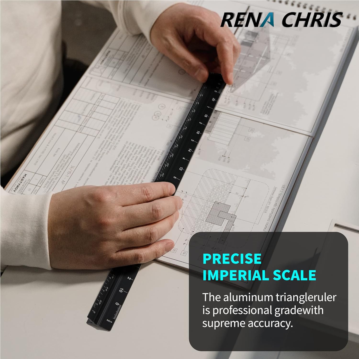 12" Architectural Scale Ruler Triangular Aluminum Black