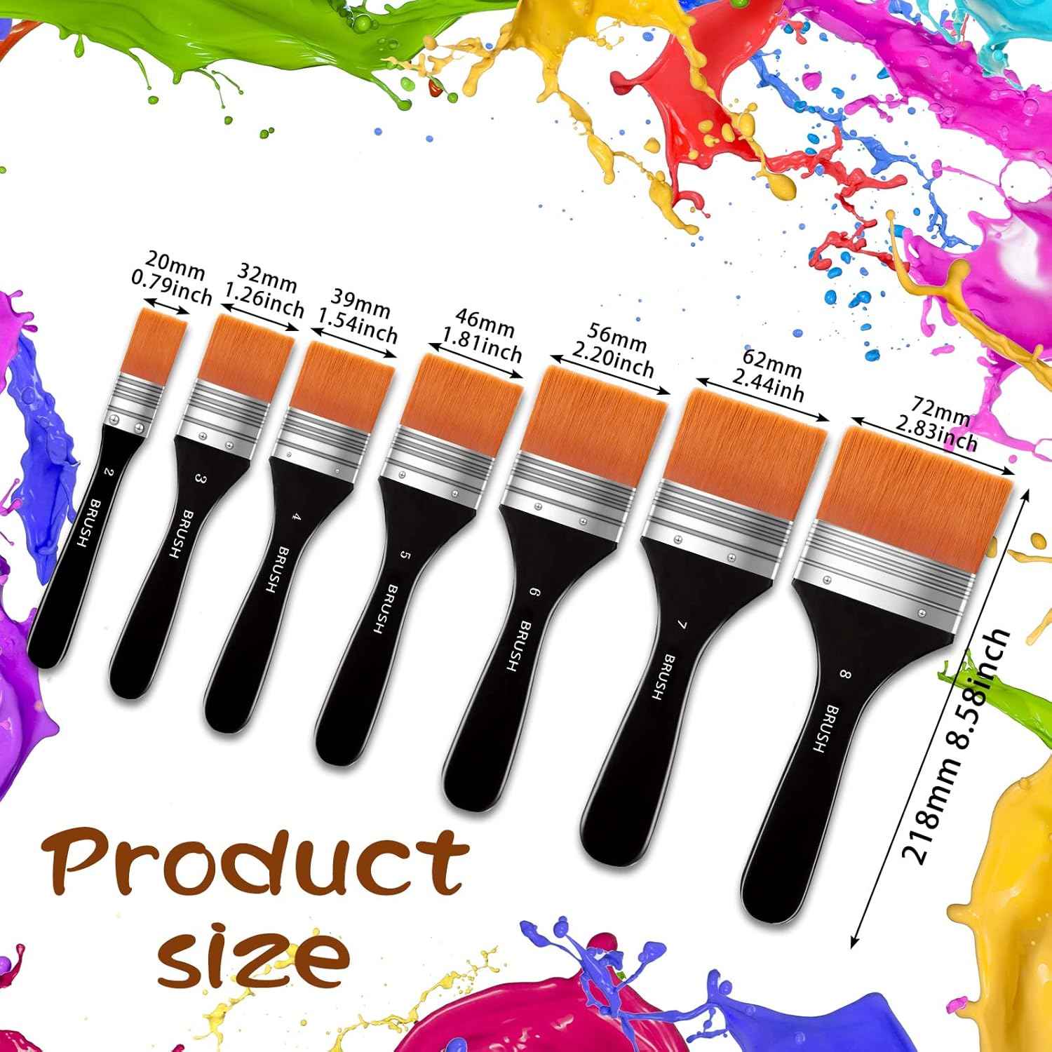 7 Size Artist Wide Flat Paint Brushes Set