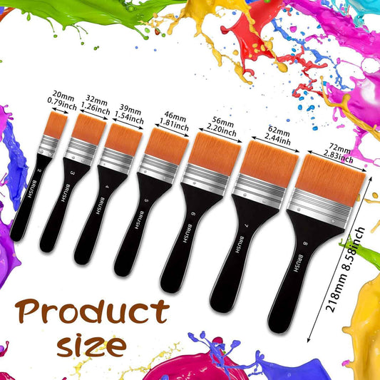 7 Size Artist Wide Flat Paint Brushes Set
