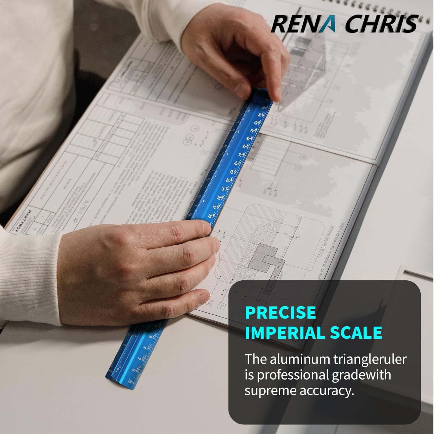 12" Architectural Scale Ruler Triangular Aluminum Blue