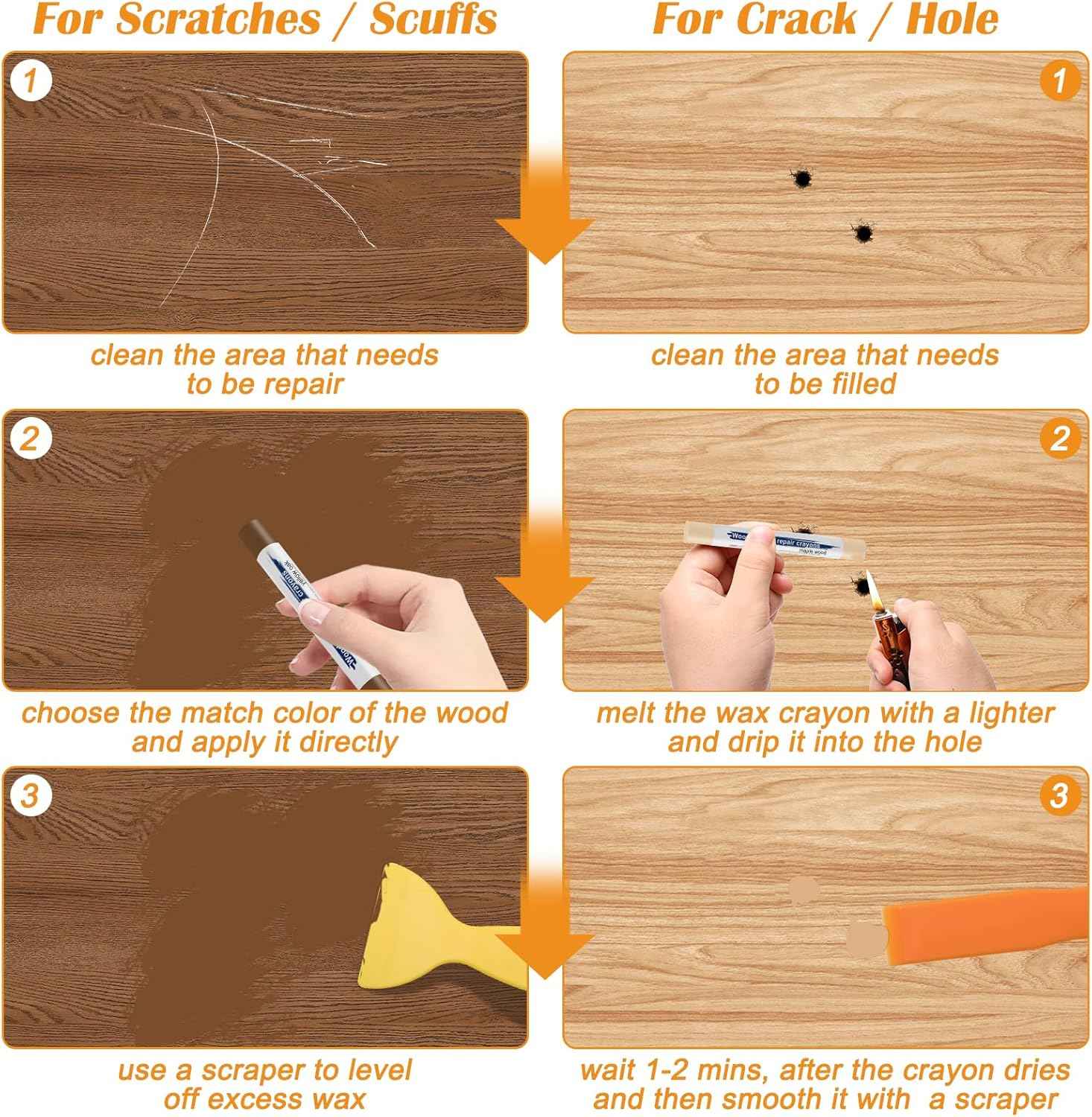 30 Color Wood Filler Sticks Putty Wax Crayons for Furniture Repair