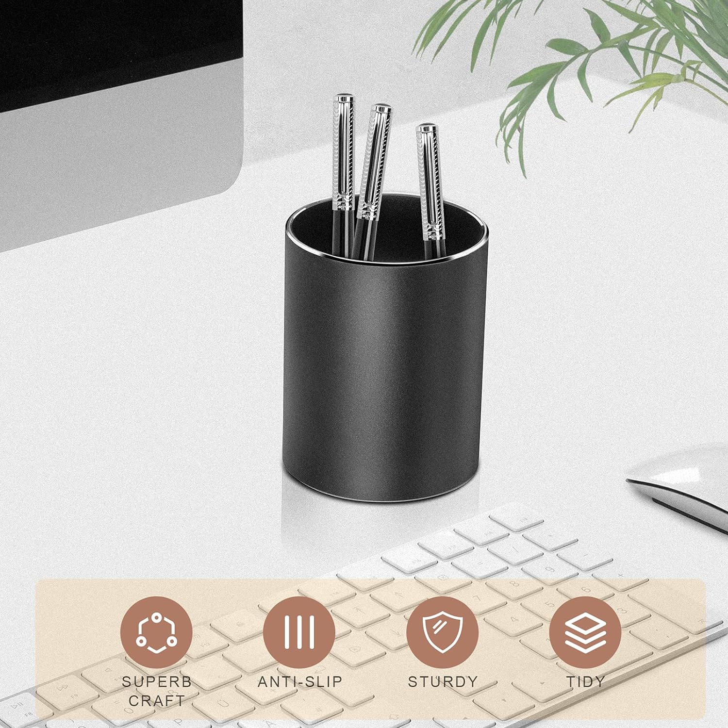 Round Desk Metal Pen Holder Aluminum Pencil Holder