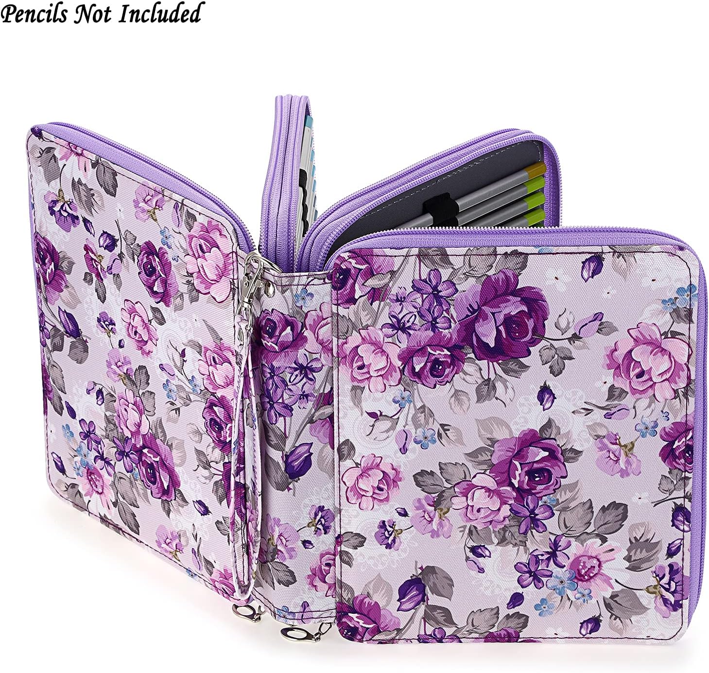 120 Slots Colored Pencil Case Purple Flower