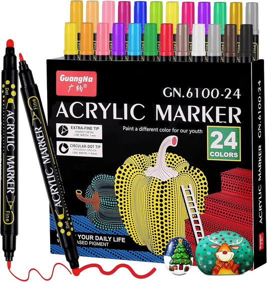 Guangna 24 Colors Dual Tip Acrylic Paint Markers