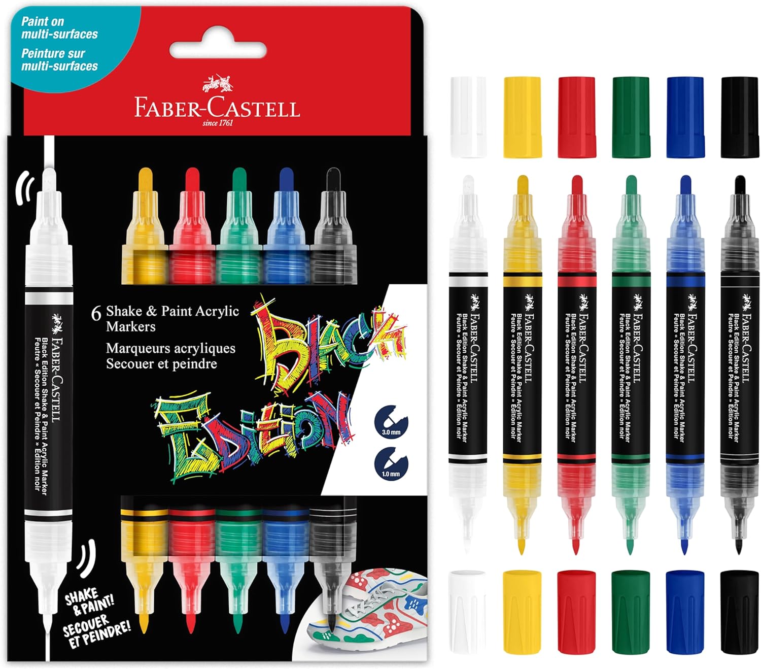 Marcadores de Tinta Acrílica Faber-Castell Shake & Paint 6 Cores Clássicas