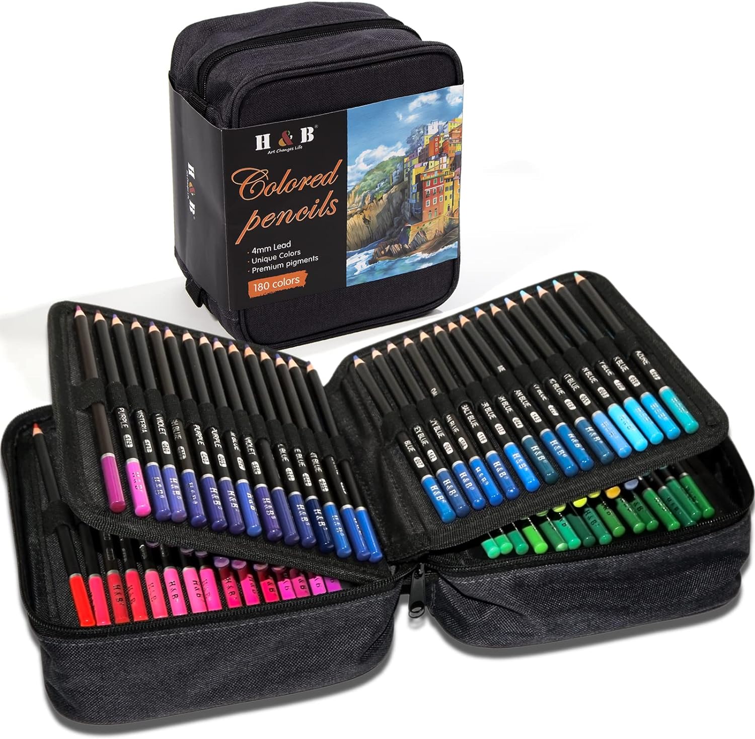 H&B 180 Colored Pencils Kit Oil Based with Zipper Storage Case