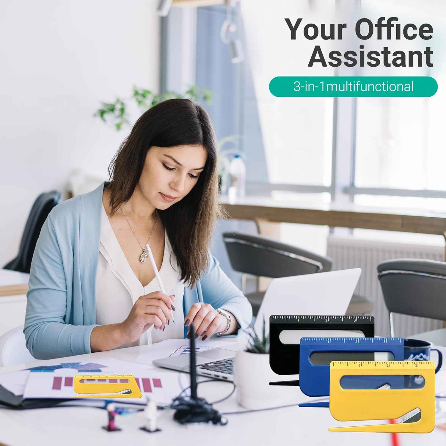 3-in-1 Letter Opener, Ruler & Magnifier 6 Color Pack